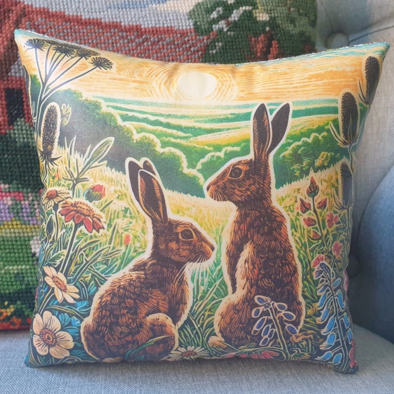 Hare Print Decorative Cushion for Countryside and Nature Lovers