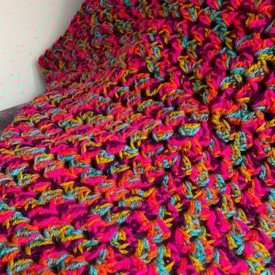 Crochet Blanket in Bright Psychedelic Cerise Pink Colours