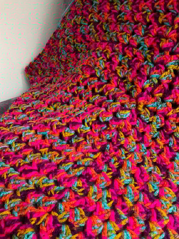 Crochet Blanket in Bright Psychedelic Cerise Pink Colours