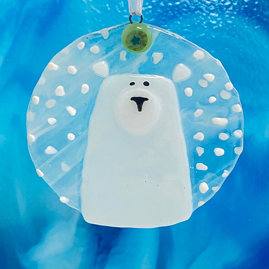 Fused Glass Polar Bear Christmas Decoration