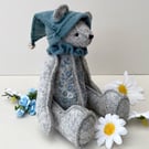 Hand embroidered woodland elf teddy bear, collectable artist bear
