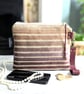 Clutch Pouch Bag - Striped Chenille Pouch Bag with Detachable Leather Strap - Image 2
