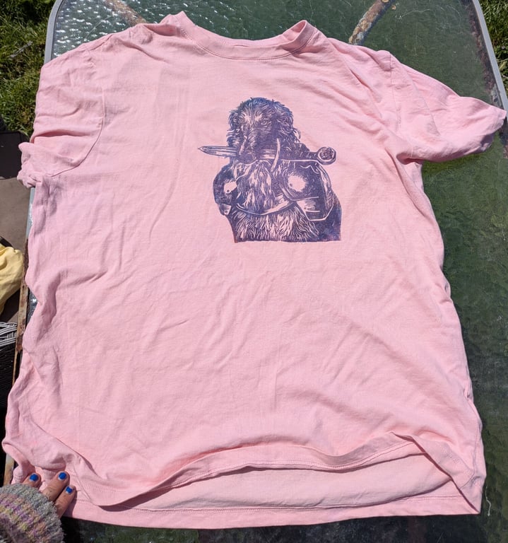 upcycled lino print medieval borzoi knight t-shirt sized L
