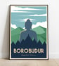Borobudur retro travel poster, Borobudur print, Indonesia travel poster - Image 1
