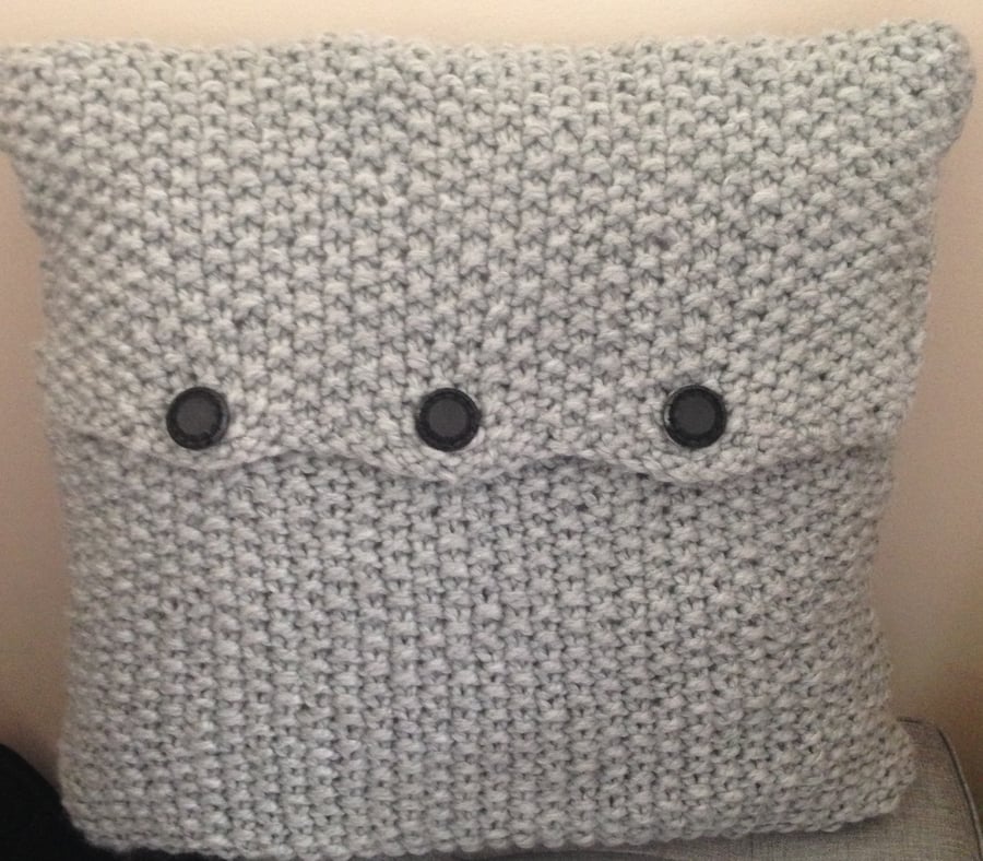 Hand knitted chunky grey cushion cover