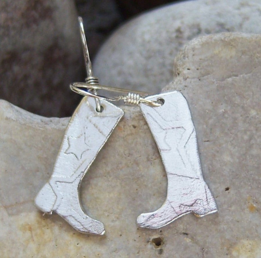 Welly boot earring in pewter with sterling silver ear wires