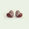 Sweet faux chocolate filigree heart stud earrings, Dark
