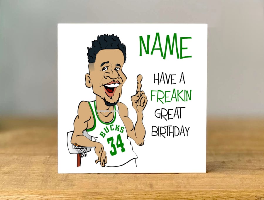 Personalised Giannis Birthday Card, Basketball, mum, dad, grandad, gran, son, 