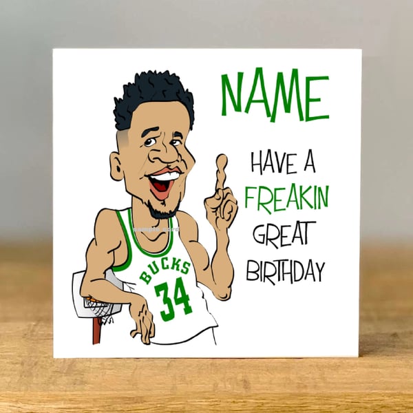 Personalised Giannis Birthday Card, Basketball, mum, dad, grandad, gran, son, 
