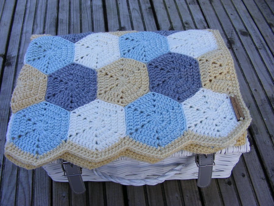 SALE Crochet baby hexagon blanket.