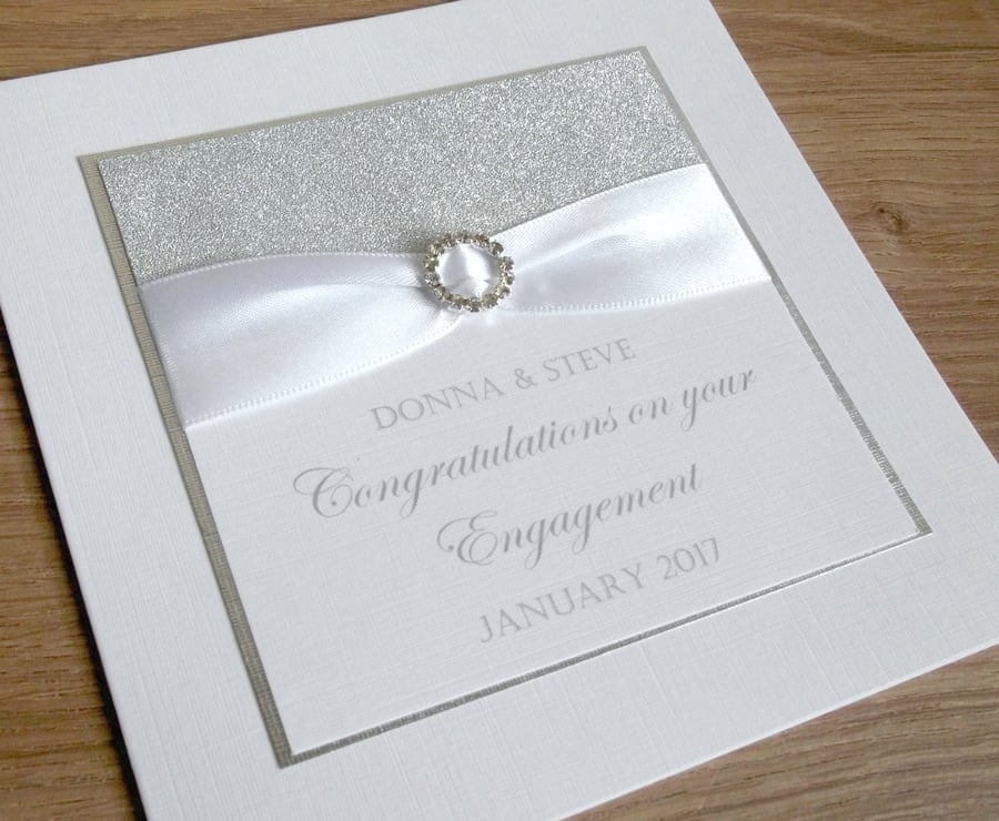 Handmade personalised engagement card with names and date