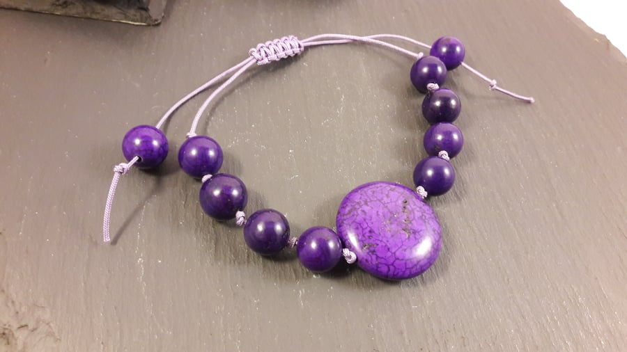 Purple Magnasite on Lilac Cord Adjustable Bracelet