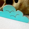 Cloud brooch with seagulls in sky blue