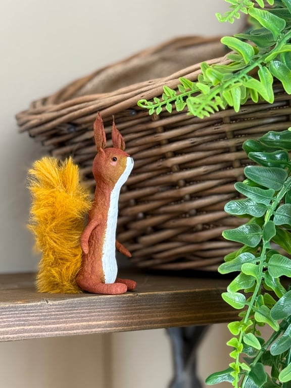 Spun Cotton Red Squirrel Miniature Art Doll