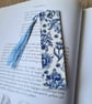 Wooden bookmark blue and white design decoupage with tassel stocking filler