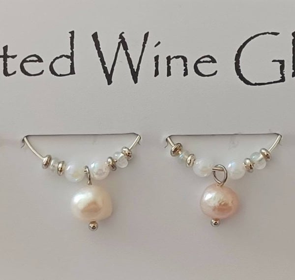 Cultured Pearl Wine Glass Charms set of 6