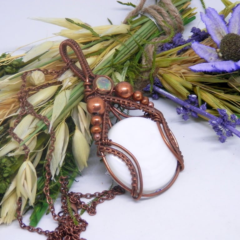 Copper Necklace With Scolecite And Ethiopian Opal