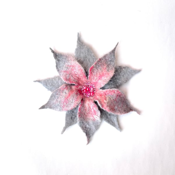 Felt Flowers Brooch Handmade Item Merino Wool Felt Unusual Jewellery Pink Floral
