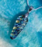 Cute Dichroic Glass Pendant - Blues and Gold - 1253