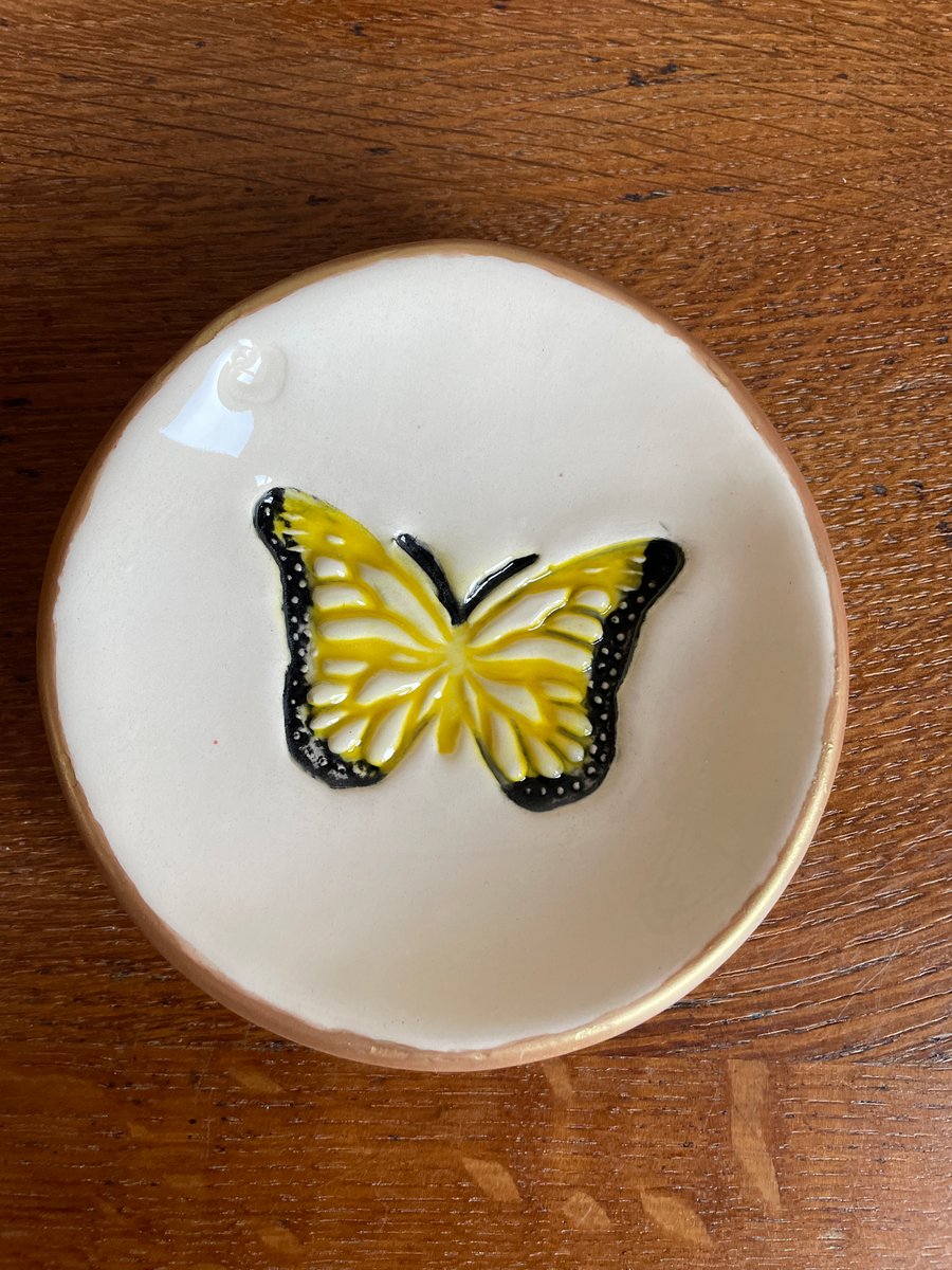 SALE! - gold rimmed ceramic butterfly trinket dishes