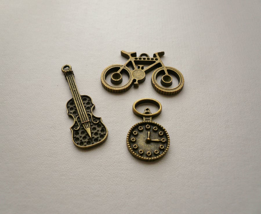 3 Assorted Antique Bronze Charms