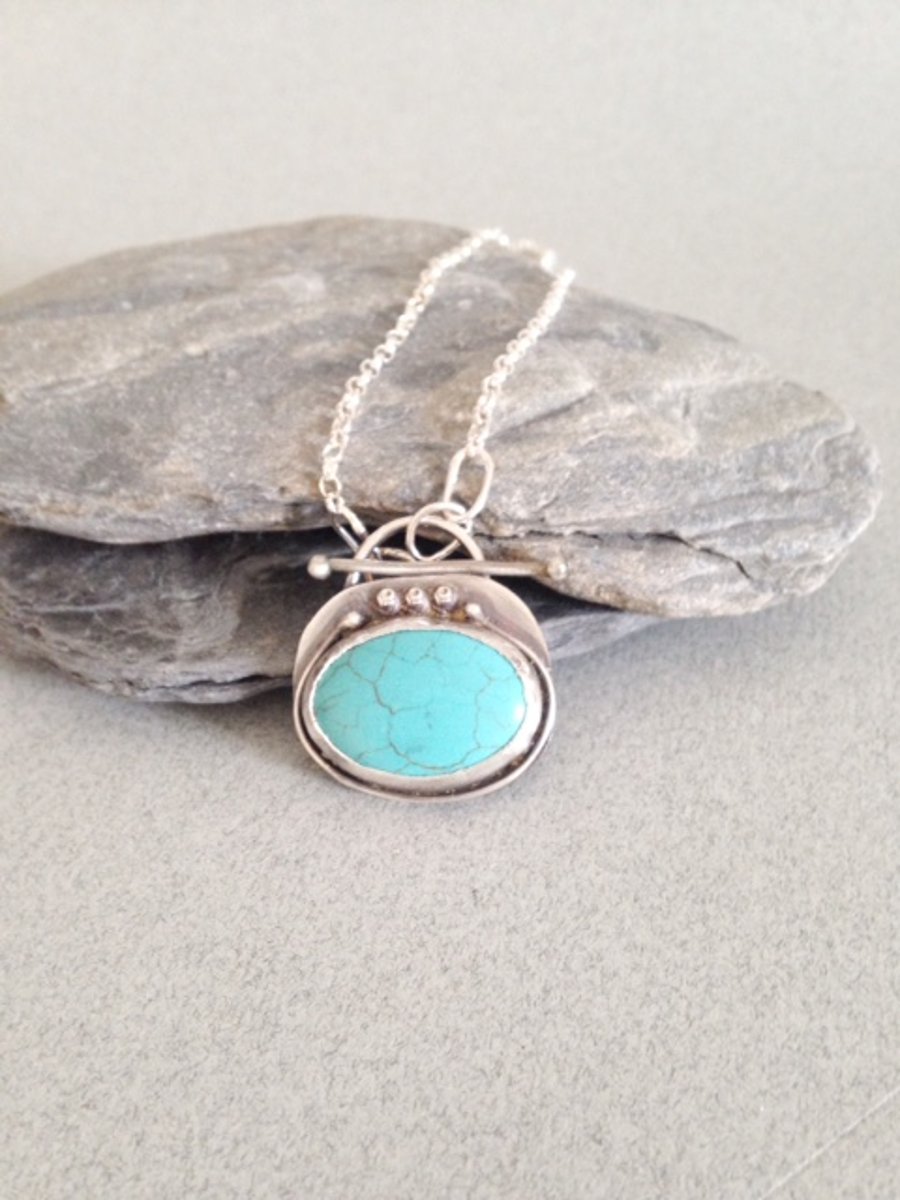 Turquoise Necklace - Silver Toggle Clasp Necklace