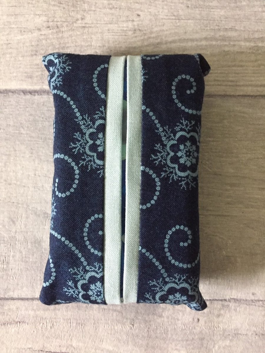 Pocket tissue packet cover, tissue cover, blue fabric, travel tissue case,