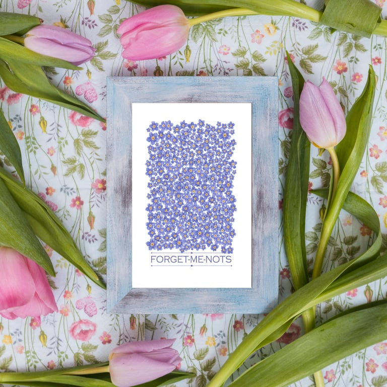 Forget Me Not Flower Print - Blue Botanical Wall Art 