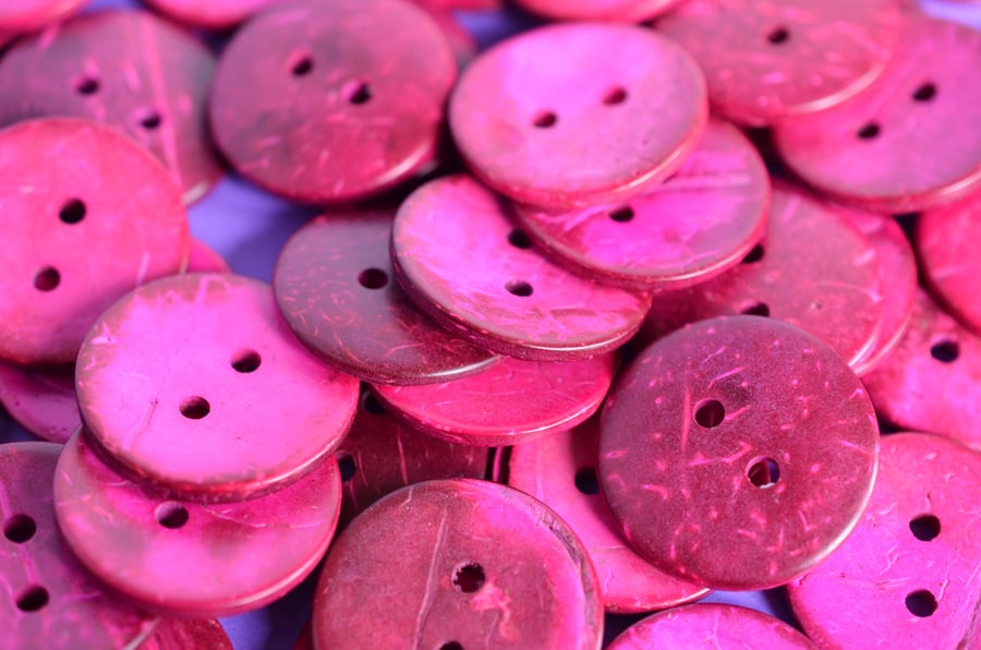 Large Bright and Bold Hot Pink Coconut Shell Button 30mm