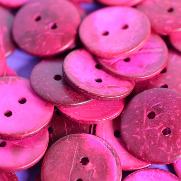 Large Bright and Bold Hot Pink Coconut Shell Button 30mm