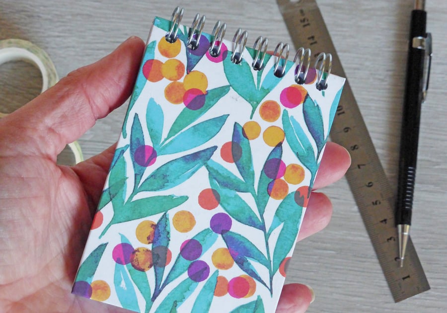Handmade Sprial Bind A7 Notebook in an abstract floral design