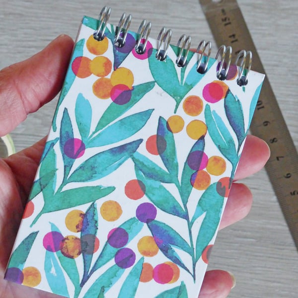 Handmade Sprial Bind A7 Notebook in an abstract floral design