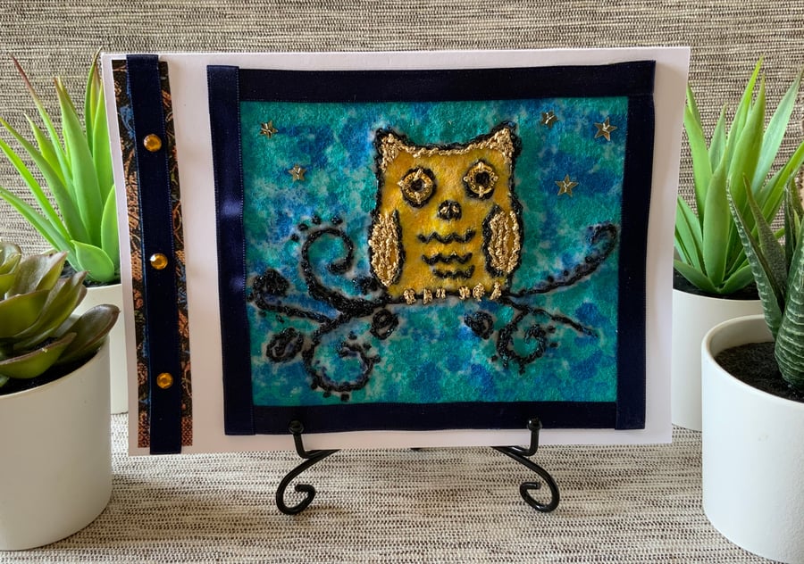 Embroidered Owl Art Card 