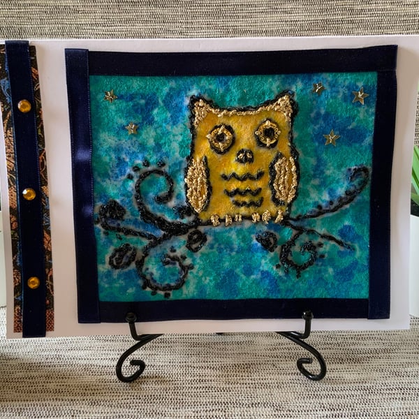 Embroidered Owl Art Card 
