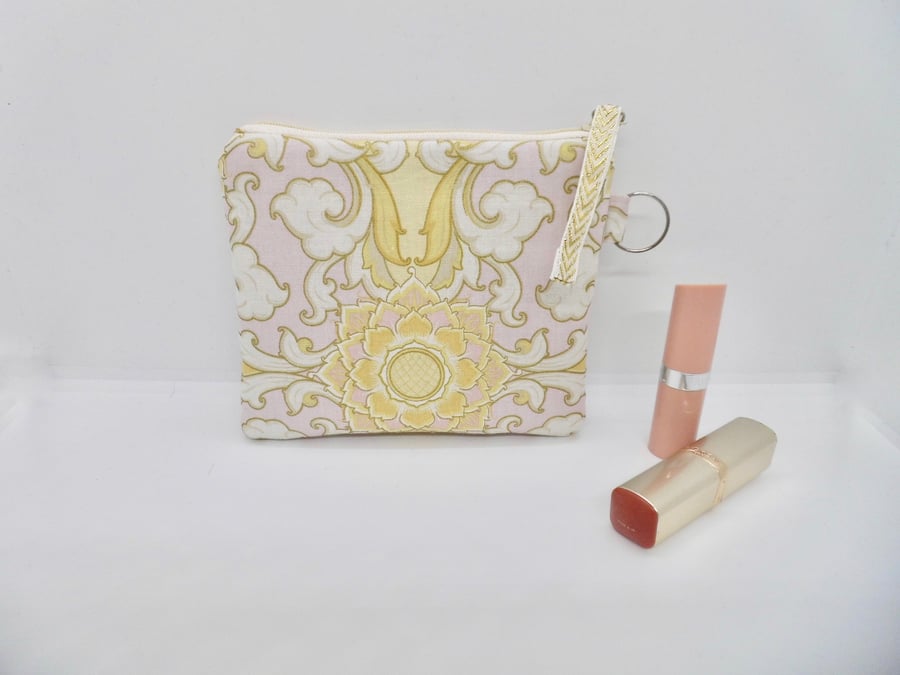 SOLD Make up bag purse in pink and gold fabric
