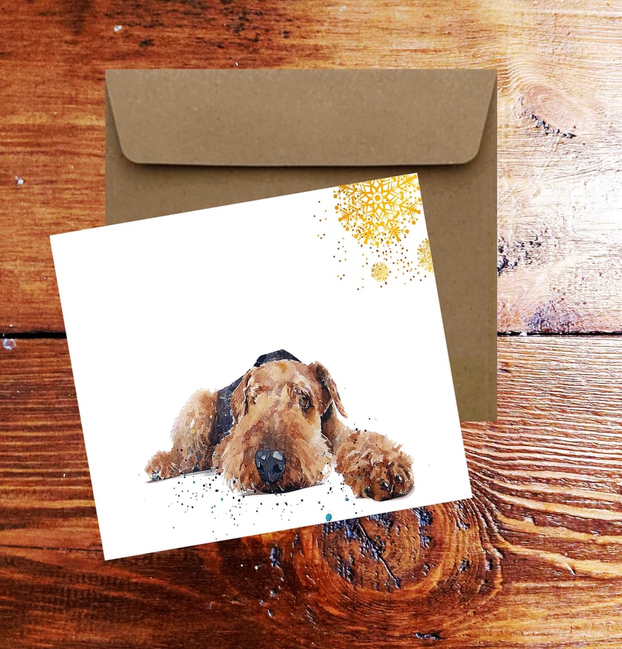 Airedale Terrier Square Christmas Card(s) Single Pack of 6. -Airedale Terrier ca