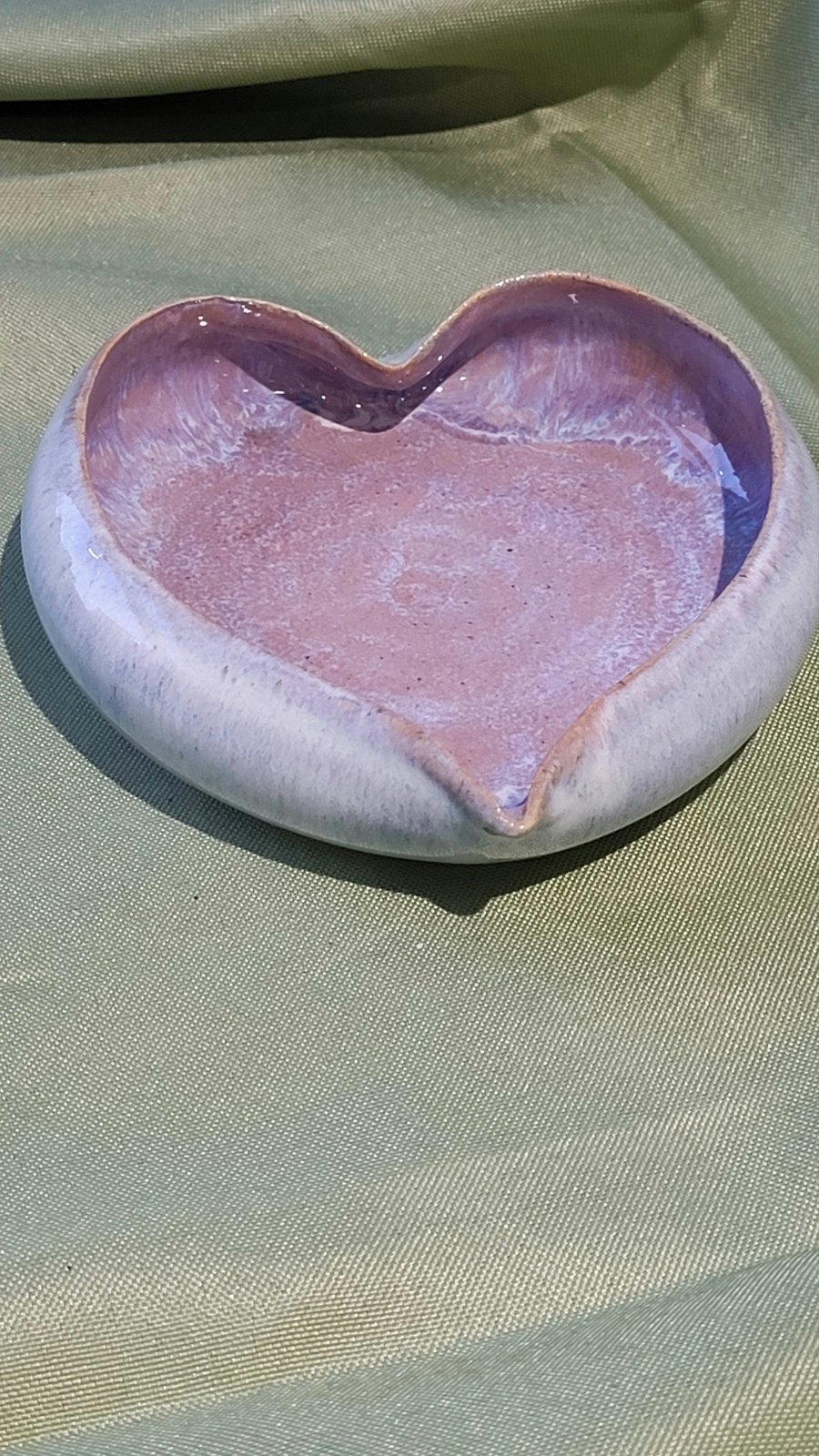 Heart shaped lilac trinket dish handmade pottery