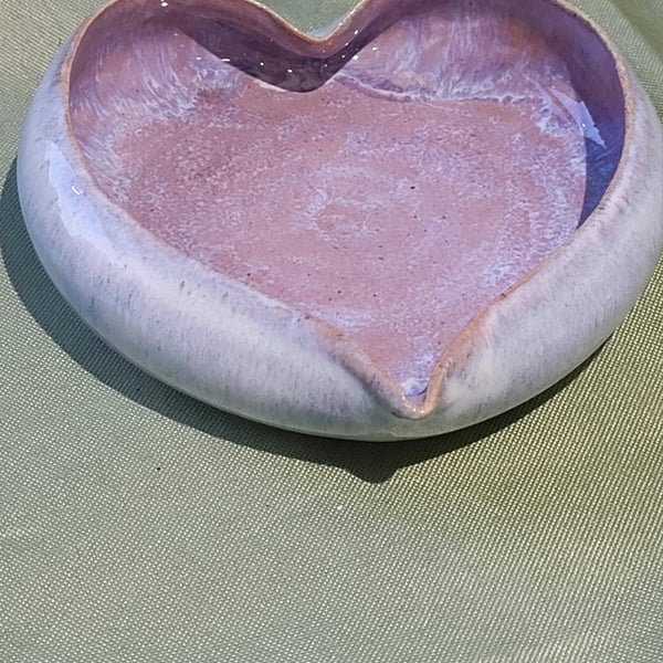 Heart shaped lilac trinket dish handmade pottery