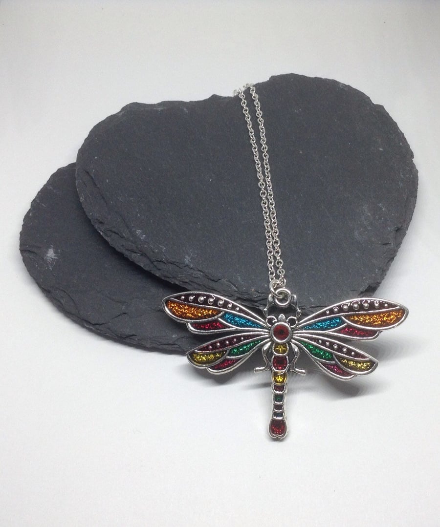 Dragonfly Pendant, Dragonfly Necklace, Colourful Jewellery, Boho Necklace