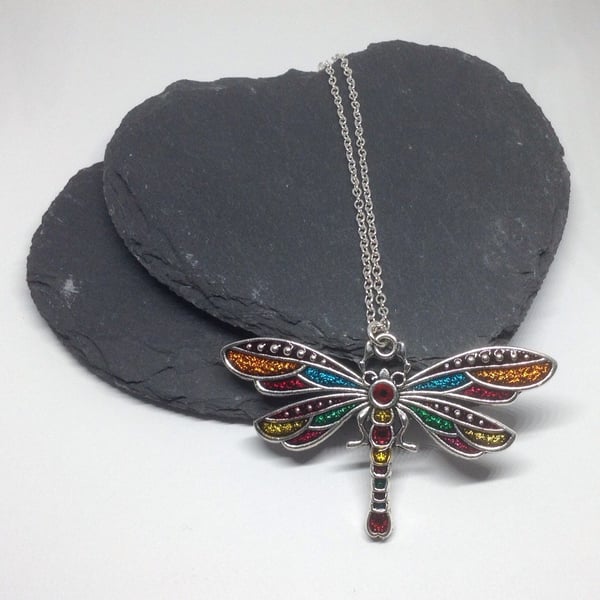 Dragonfly Pendant, Dragonfly Necklace, Colourful Jewellery, Boho Necklace