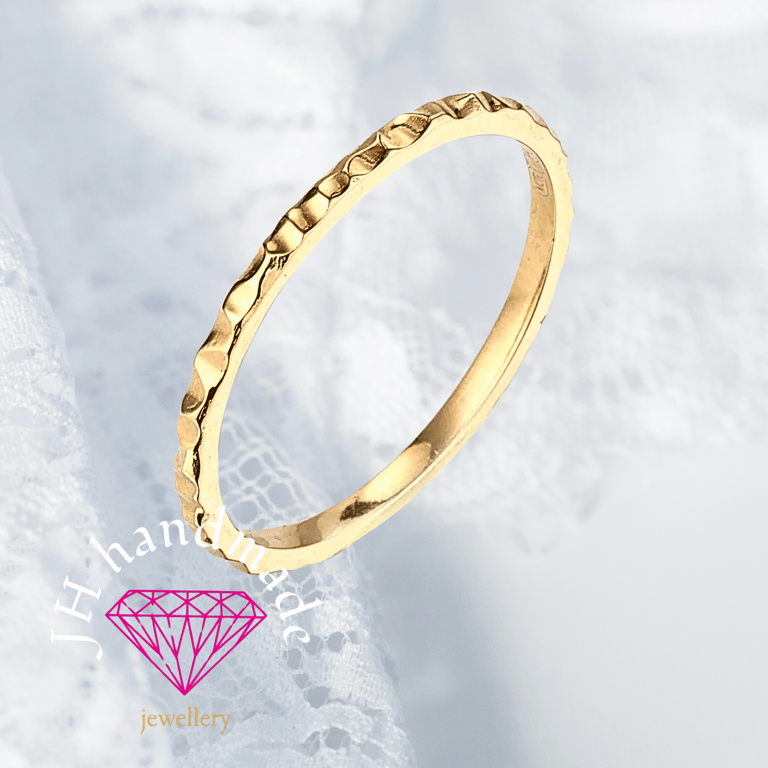 9ct Solid Gold Hammered Stacking Ring 1.1mm 