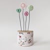 Clay and Button Flower Garden in a Floral Wood Block 'Love'