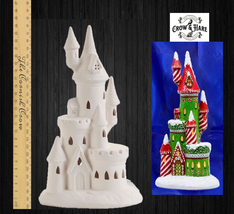Ready to paint at home pottery fairytale castle lamp night light ceramic bisque