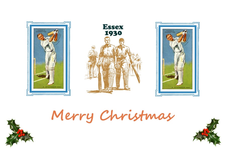 Christmas card cricket vintage 1930 design. Essex, J O'Connor  FREE UK P&P