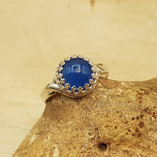 Adjustable blue Onyx Ring. December birthstone. 