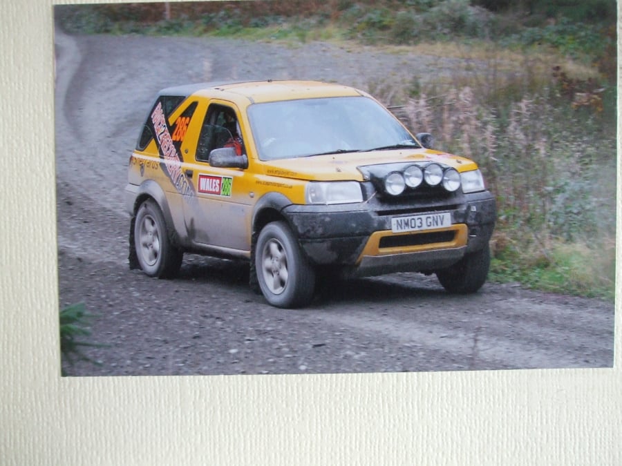 Photographic greetings card of a 'Race2Recovery' Land Rover Freelander.
