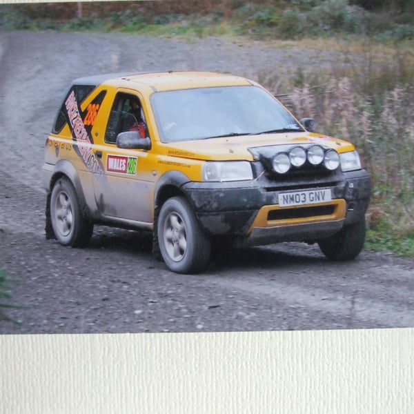 Photographic greetings card of a 'Race2Recovery' Land Rover Freelander.