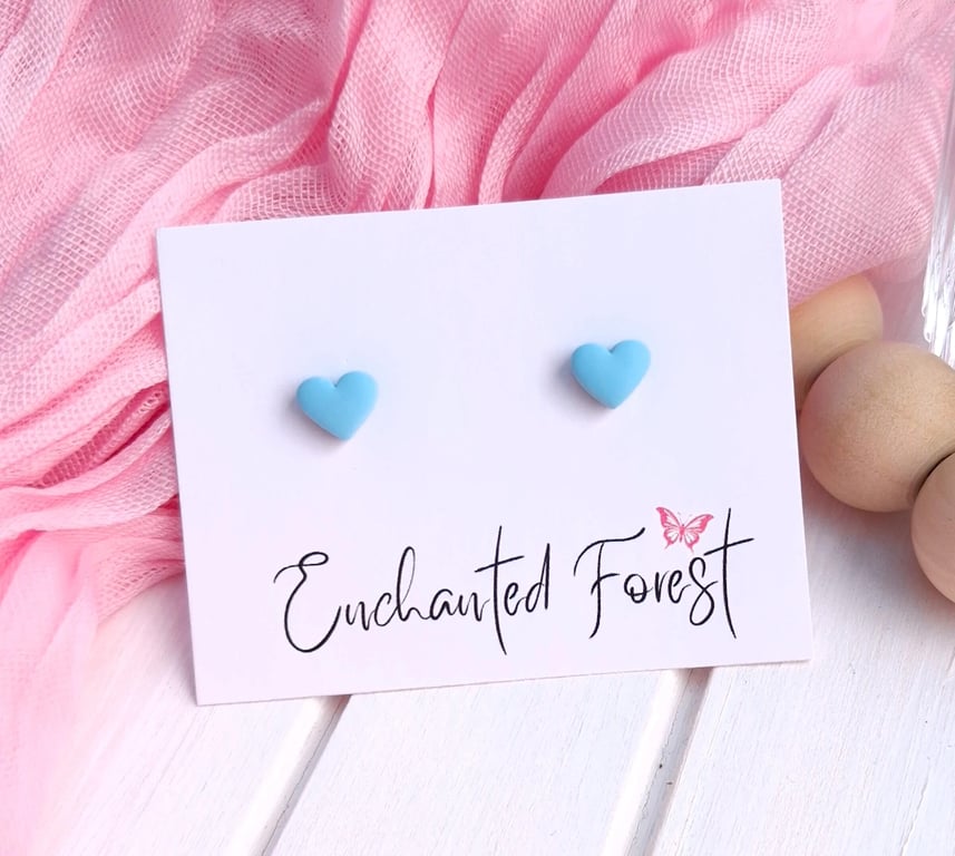 Baby Blue Mini Heart Stud Earrings, Minimalist Jewellery, Accessories & Gifts