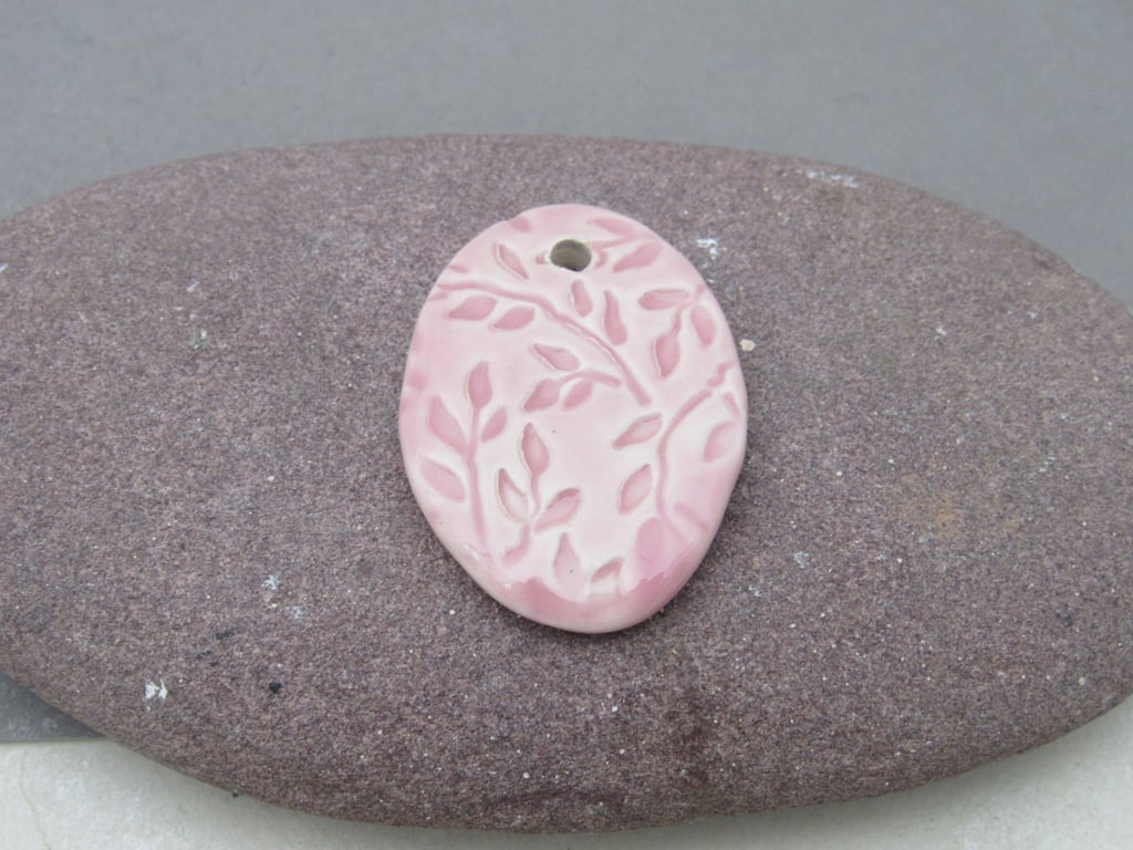 Large Shell Pink Leaf Sprig Ceramic Pendant