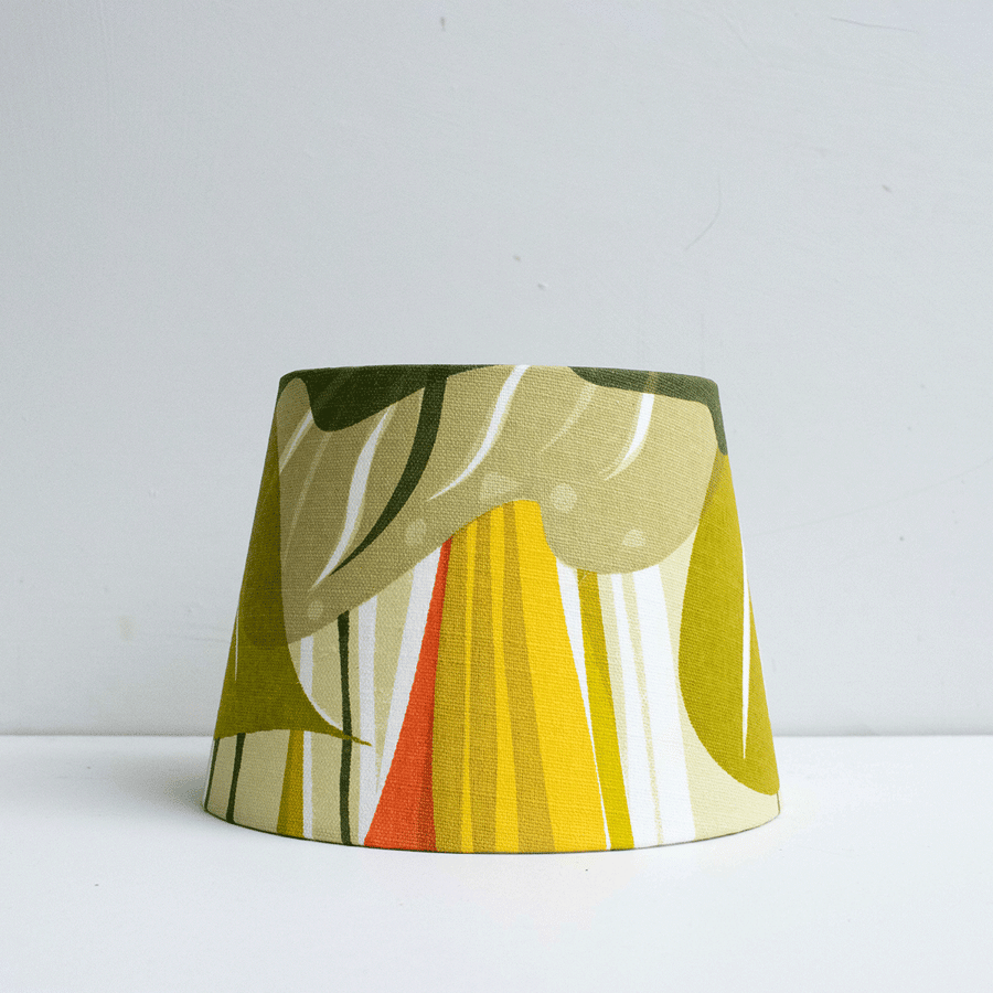 SECONDS SALE - Hand printed 20cm diameter lampshade. Green, orange, yellow.